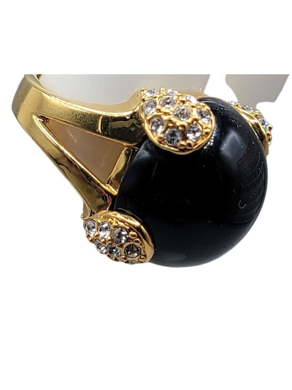 Cobalt Blue Bubble Art Glass Ring 18kgp 7.5 Signed RM Rhinestones Gold Tone - Picture 10 of 16